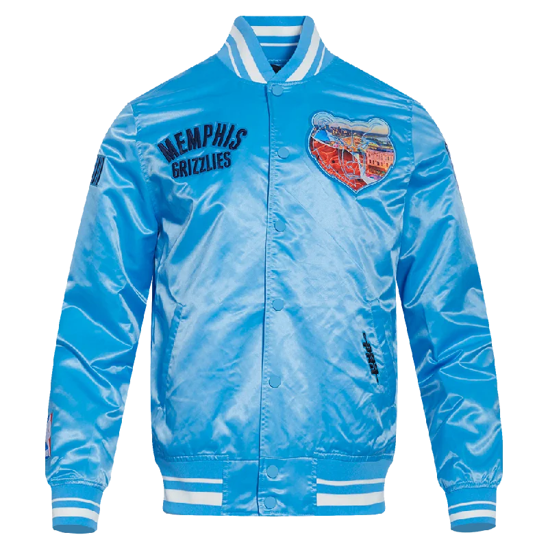 NBA MEMPHIS GRIZZLIES CITY CENTRIC MEN'S RIB SATIN JACKET (UNIVERSITY BLUE)