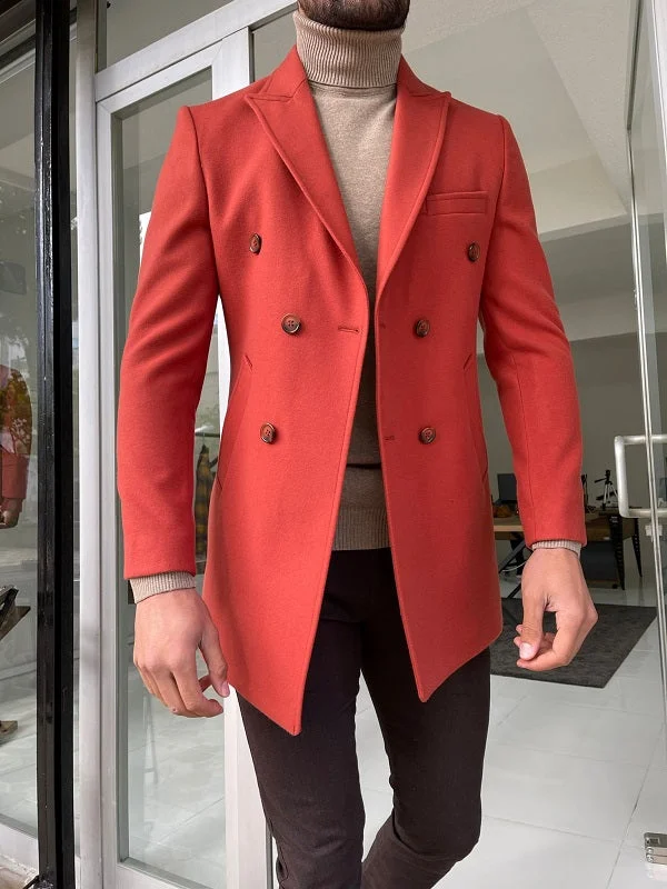 Verno Tile Slim Fit Double Breasted Wool Long Coat