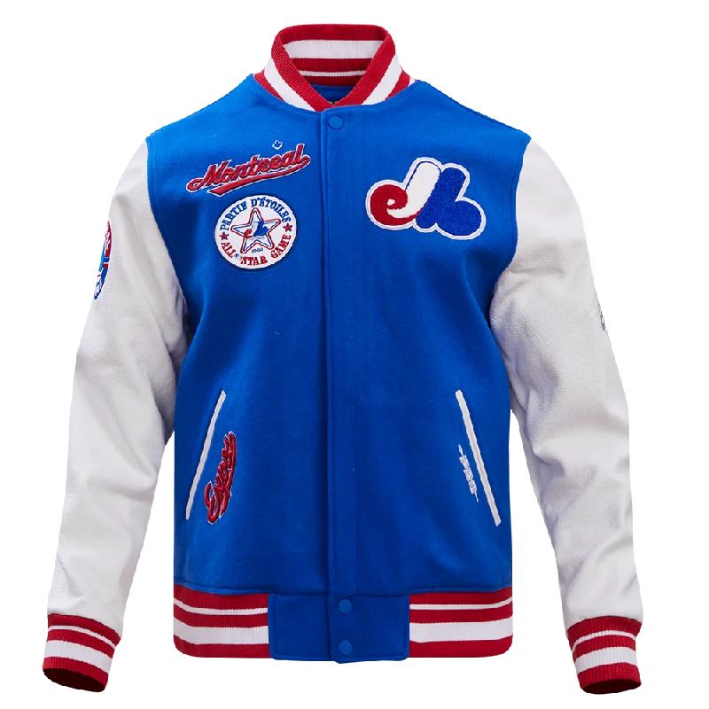 MLB MONTREAL EXPOS RETRO CLASSIC MEN'S RIB WOOL VARSITY JACKET (ROYAL BLUE/RED)