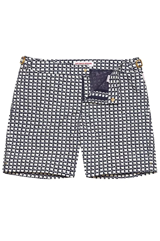 Ribbon Print Mid-Length Bulldog Swim Shorts