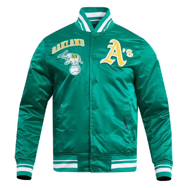 MLB OAKLAND ATHLETICS RETRO CLASSIC MEN'S RIB SATIN JACKET (KELLY GREEN)