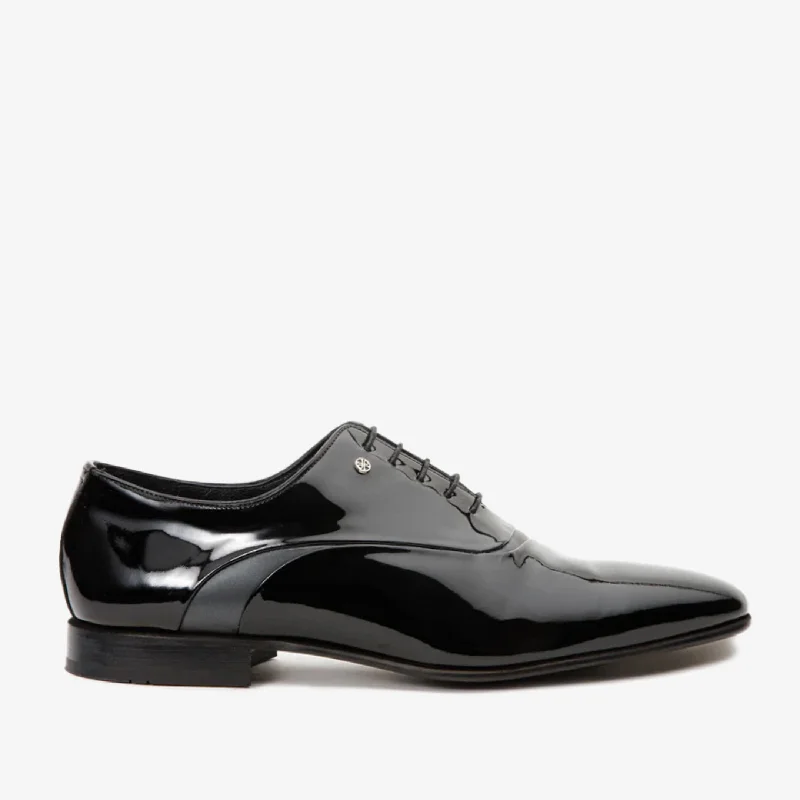 The Paris Black Patent Plain Toe Oxford Men Shoe