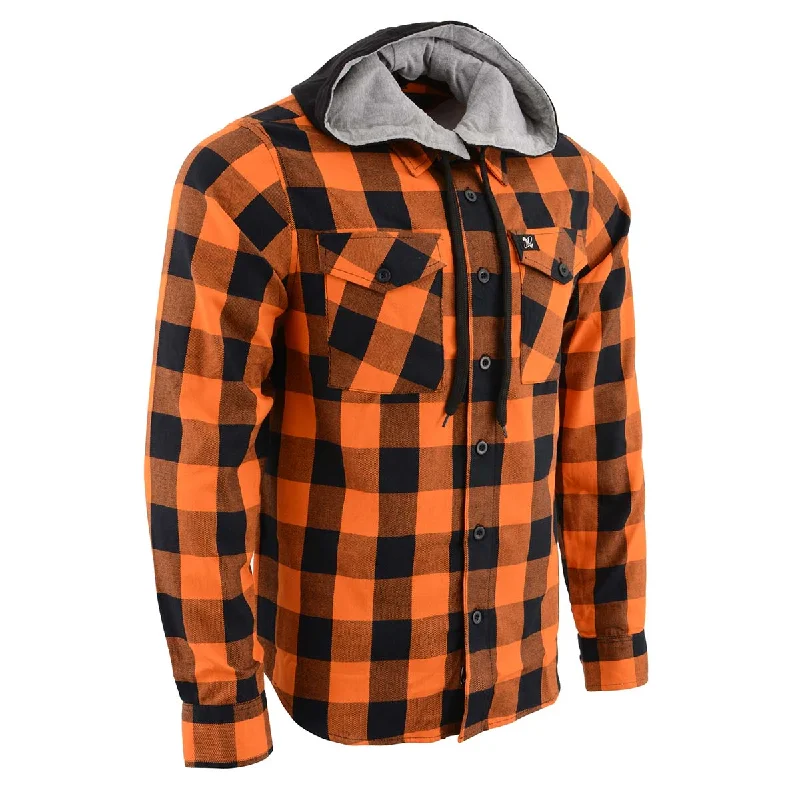 Milwaukee Leather Men's Flannel Plaid Shirt Orange and Black Long Sleeve Cotton Button Down with Hoodie MNG11642