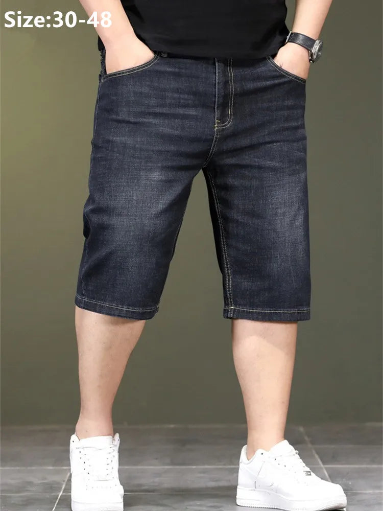 Summer Thin Denim Shorts Men Stretched Loose High Waisted