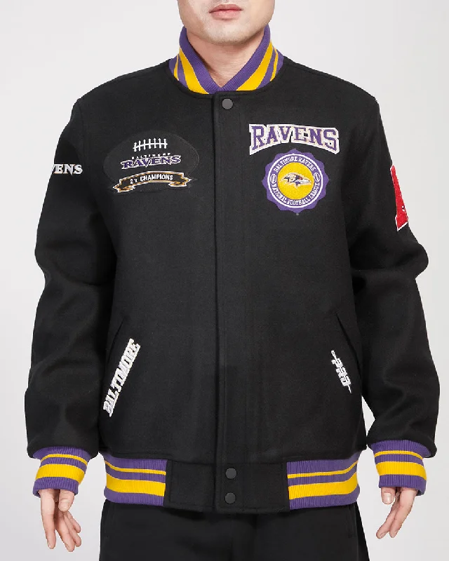 NFL BALTIMORE RAVENS CREST EMBLEM MEN'S WOOL VARSITY JACKET (BLACK/PURPLE)