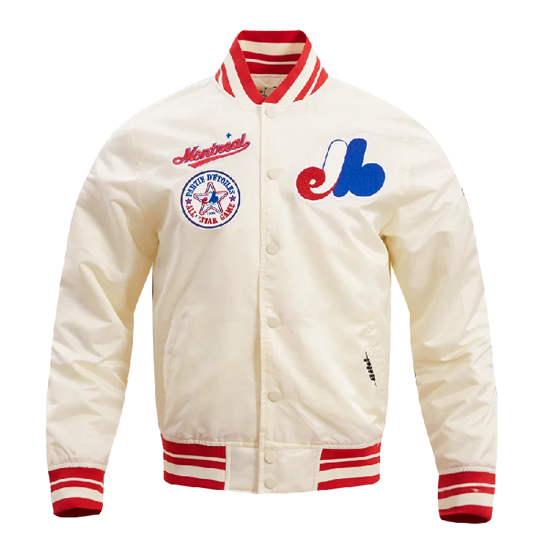 MLB MONTREAL EXPOS RETRO CLASSIC MEN'S RIB SATIN JACKET (EGGSHELL/ RED)