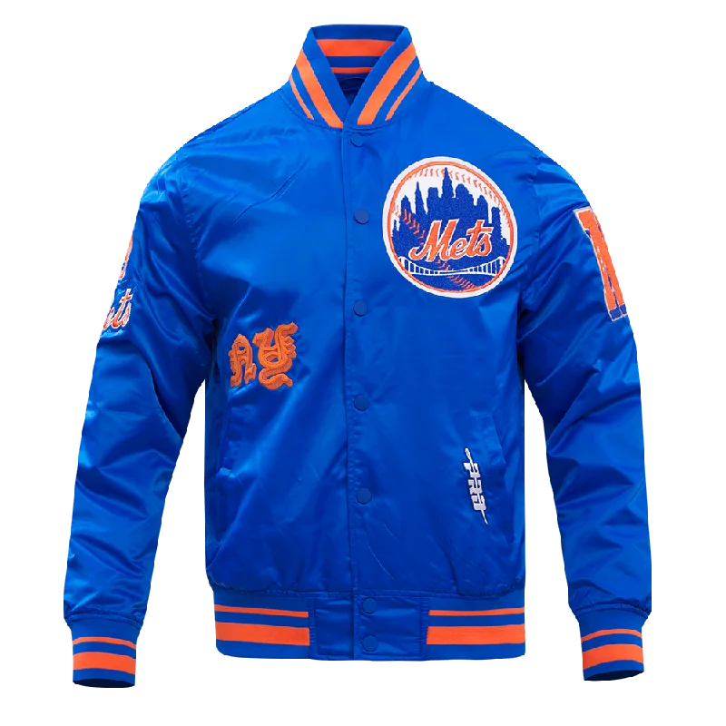 MLB NEW YORK METS OLD ENGLISH MEN'S SATIN JACKET (ROYAL BLUE)