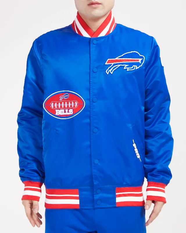 NFL BUFFALO BILLS OLD ENGLISH MEN'S RIB SATIN JACKET (ROYAL BLUE/RED)