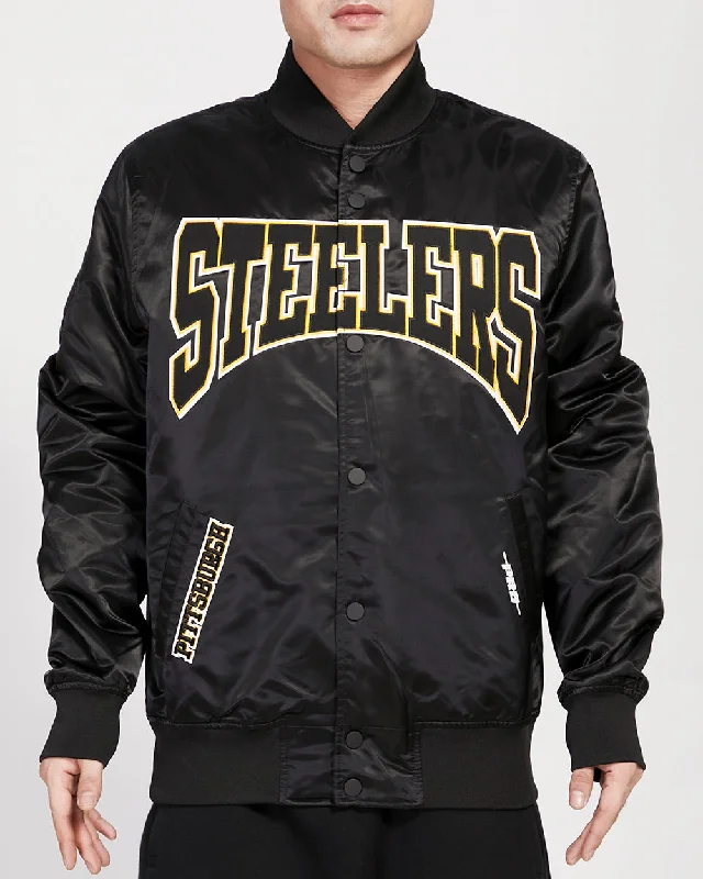 NFL PITTSBURGH STEELERS CREST EMBLEM MEN'S SATIN JACKET (BLACK)