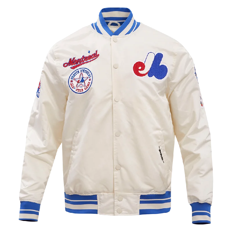 MLB MONTREAL EXPOS RETRO CLASSIC MEN'S RIB SATIN JACKET (EGGSHELL/ ROYAL BLUE)