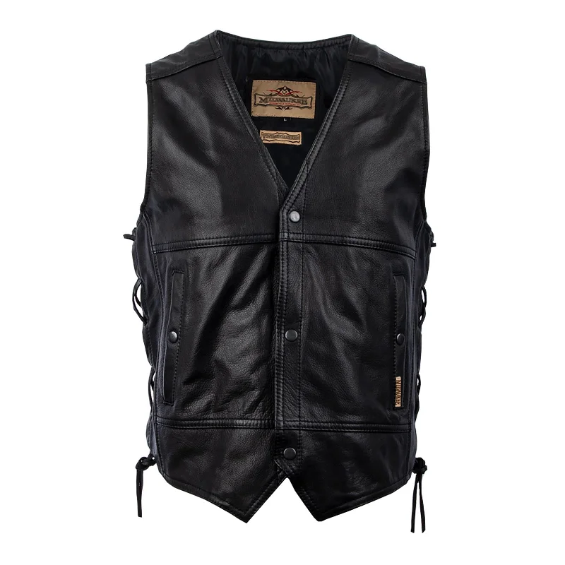 Milwaukee Motorcycle Clothing Company MV3020 Men's Black Leather Side Laced Motorcycle Vest