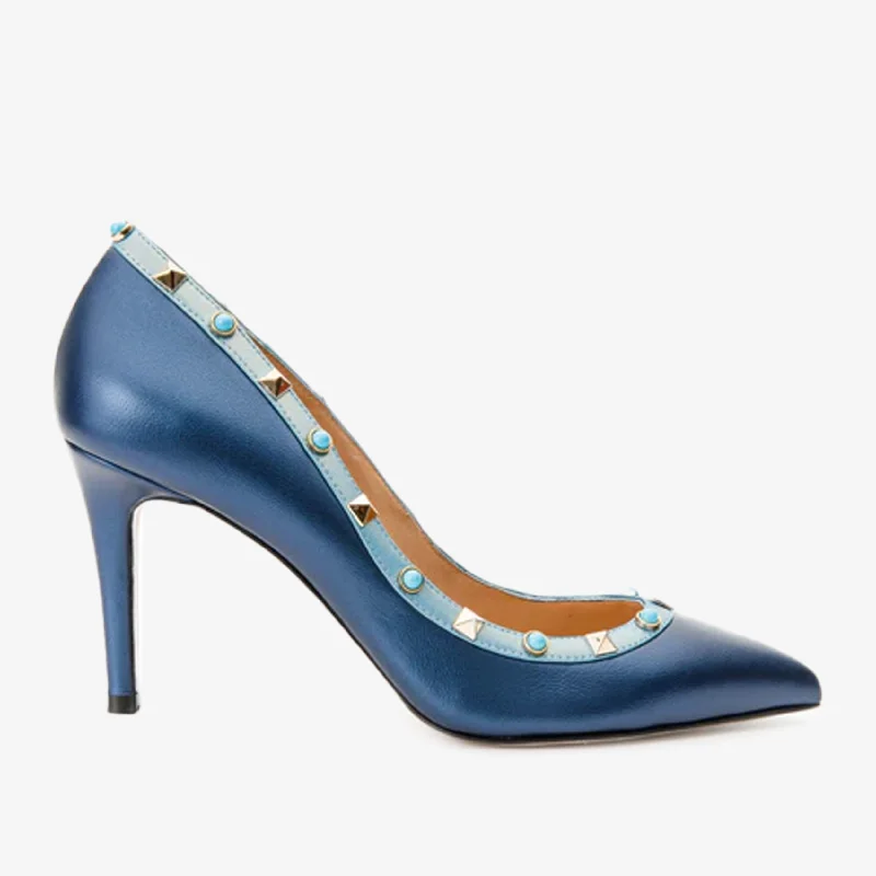 The Tikapur Blue Leather Pump Women Shoe