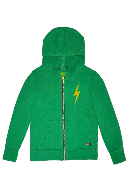 KIDS BOLT PRINT ZIP HOODIE - KELLY GREEN