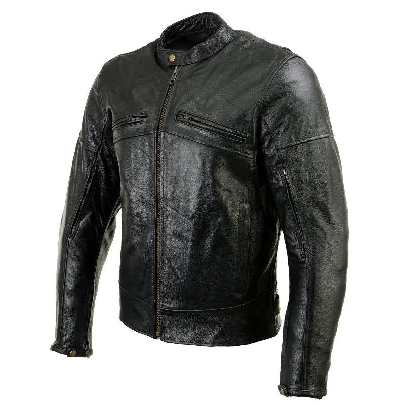 Xelement XSPR105 Men's 'The Racer' Black Leather Armored and Vented Motorcycle Biker Rider Racing Jacket