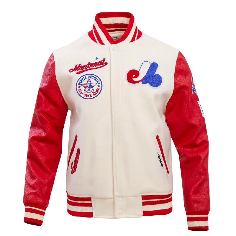 MLB MONTREAL EXPOS RETRO CLASSIC MEN'S RIB WOOL VARSITY JACKET (EGGSHELL/RED)