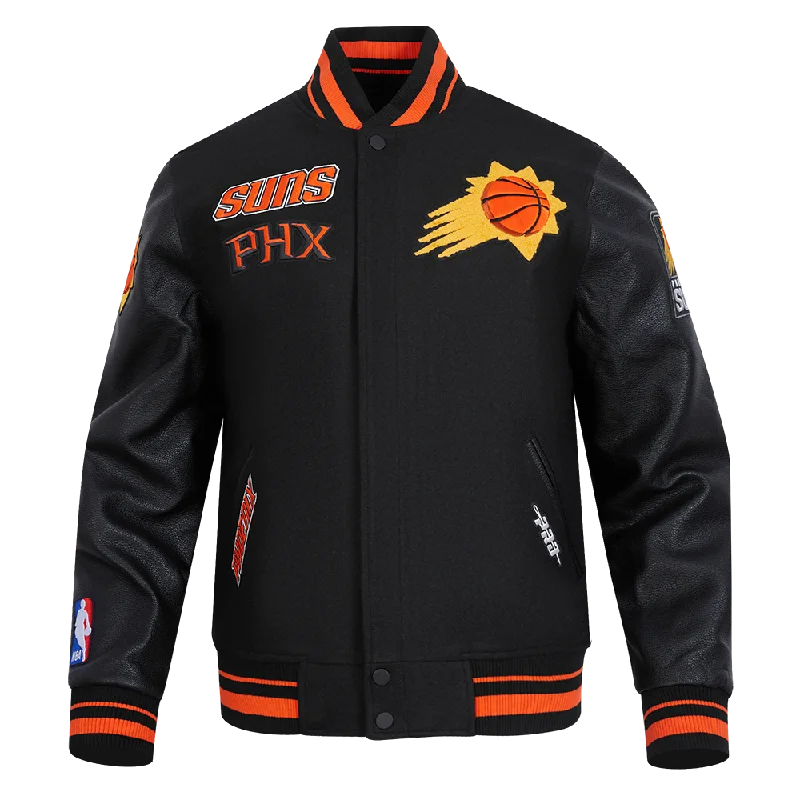 NBA PHOENIX SUNS RETRO CLASSIC MEN'S RIB WOOL VARSITY JACKET (BLACK/ORANGE)