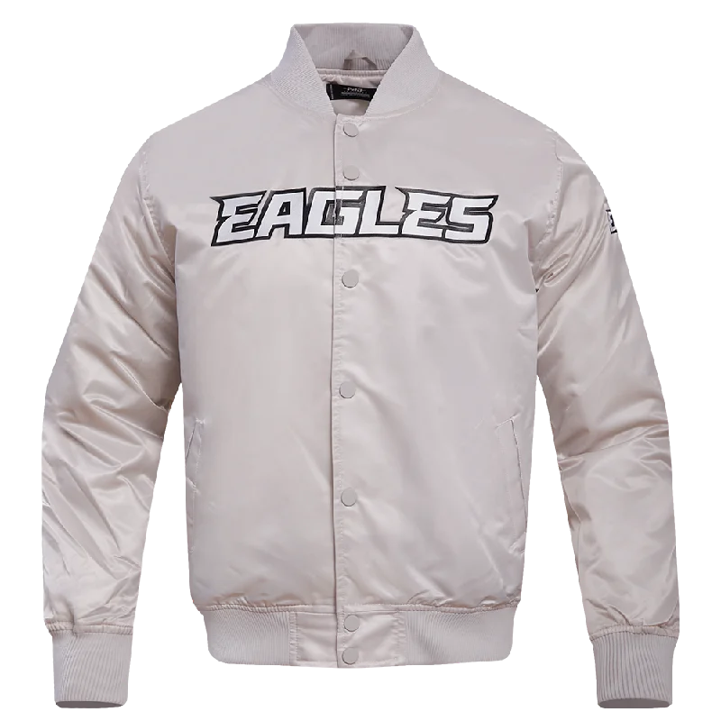 NFL PHILADELPHIA EAGLES BIG LOGO NO FILL MEN'S SATIN JACKET (SILVER)