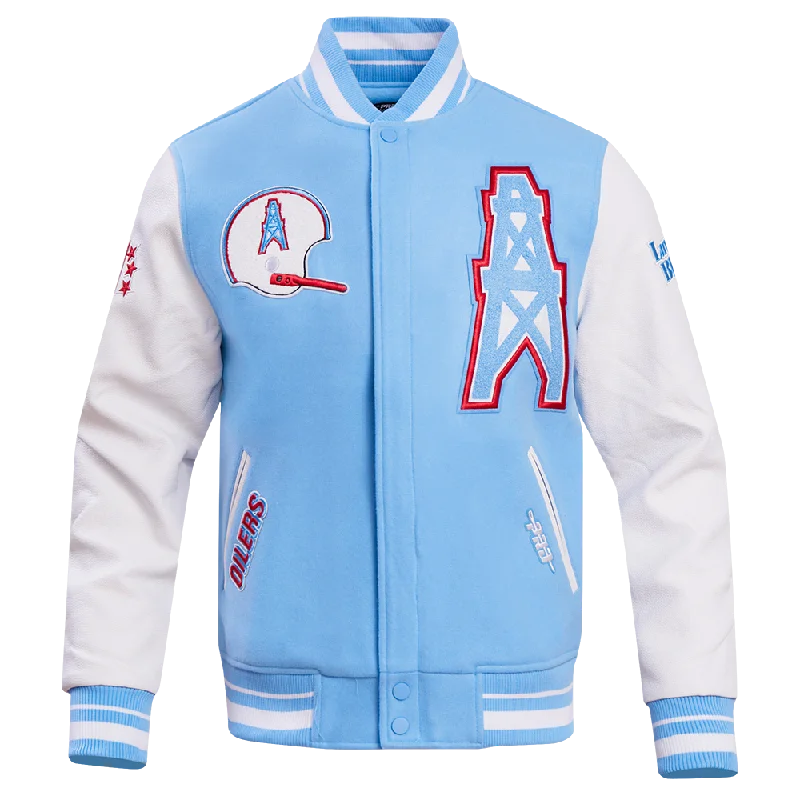 NFL HOUSTON OILERS OIL DERRICK RIB WOOL VARSITY JACKET (UNIVERSITY BLUE/WHITE)