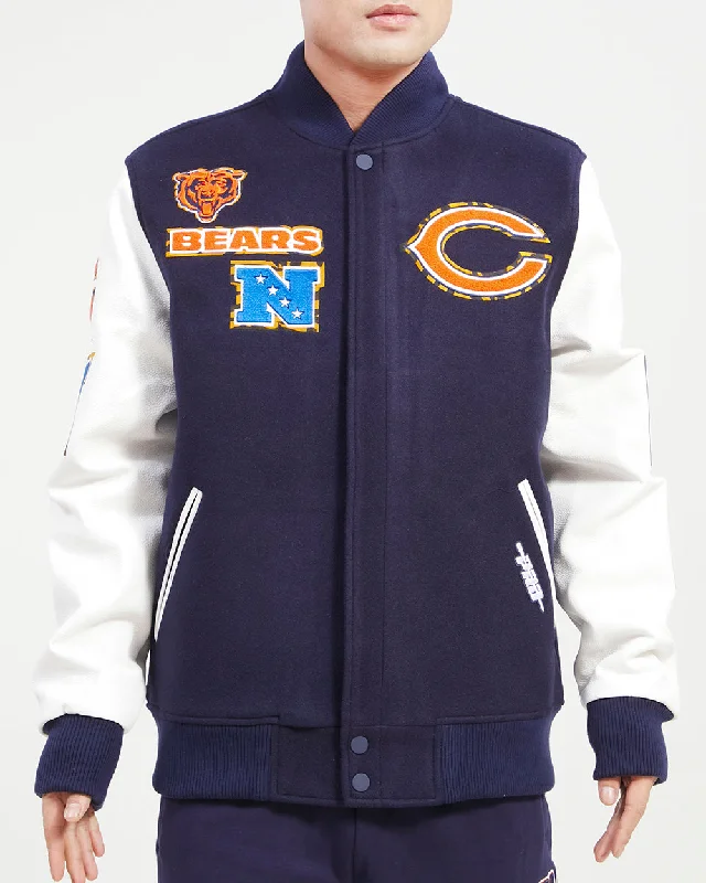 NFL CHICAGO BEARS ANIMAL MEN'S WOOL VARSITY JACKET (MIDNIGHT NAVY/WHITE)