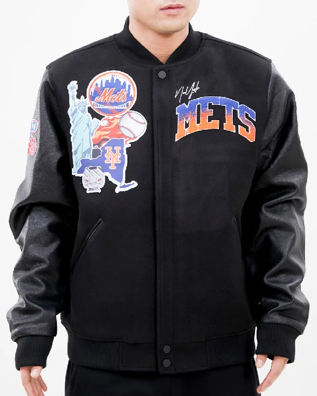 MLB NEW YORK METS HOMETOWN WOOL MEN'S VARSITY JACKET (BLACK)