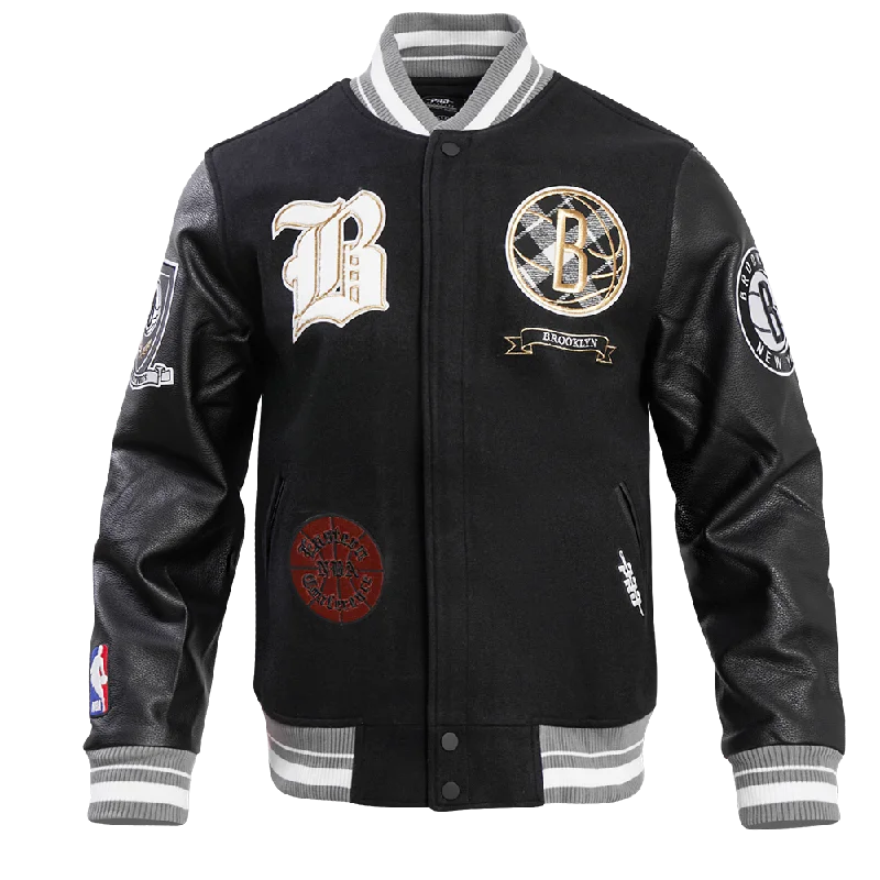 NBA BROOKLYN NETS PRO PREP MEN'S WOOL VARSITY JACKET (BLACK/GRAY)