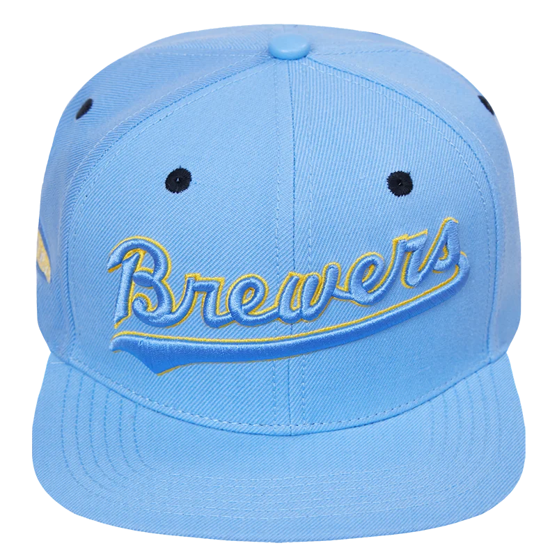 MLB MILWAUKEE BREWERS RETRO CLASSIC UNISEX WORDMARK LOGO WOOL SNAPBACK (UNIVERSITY BLUE)