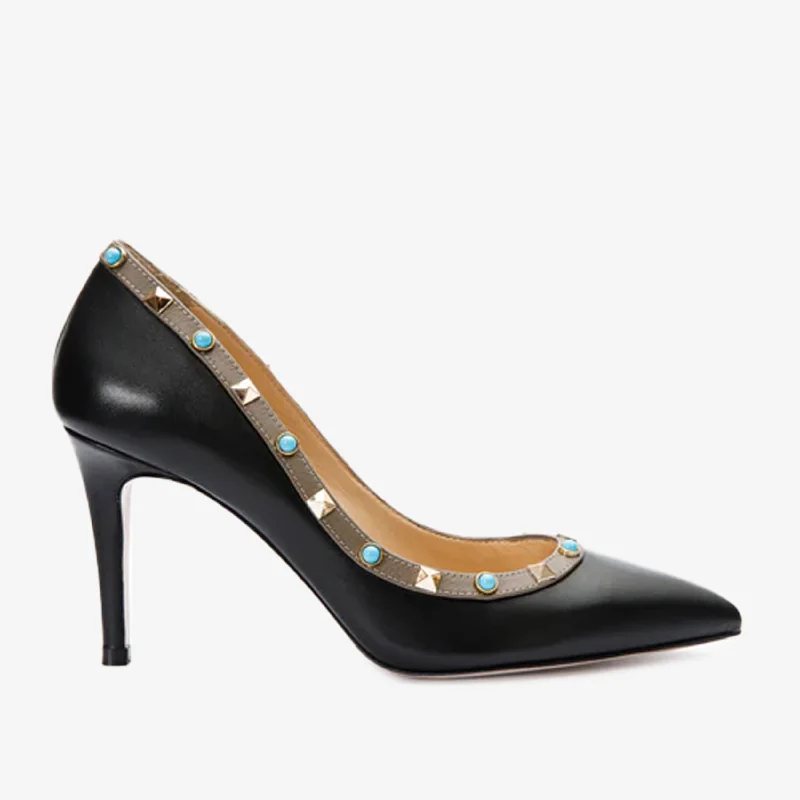 The Tikapur Black Leather Pump Women Shoe