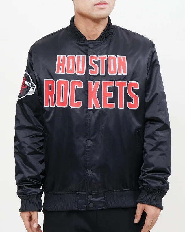 NBA HOUSTON ROCKETS BIG LOGO MEN'S SATIN JACKET (BLACK)