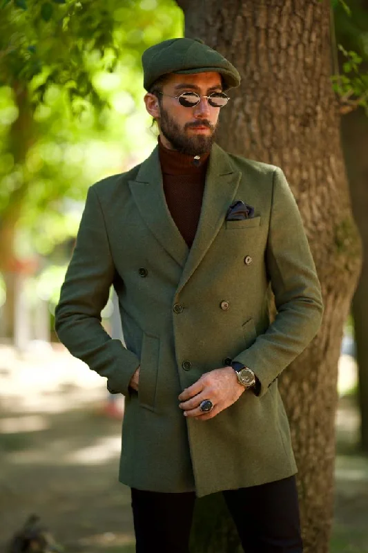 Bojoni Astoria Slim Fit Double Breasted Khaki Cachet Coat