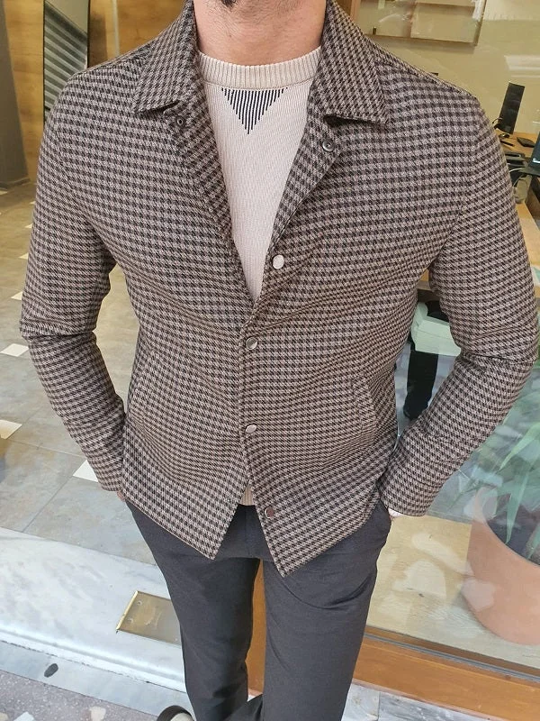 Clemson Brown Slim Fit Plaid Jacket