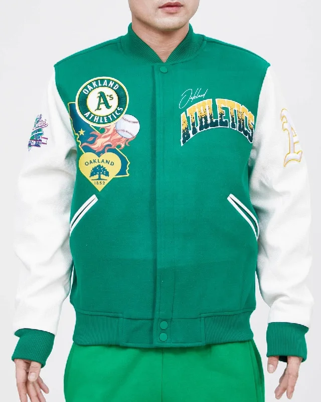 MLB OAKLAND ATHLETICS HOMETOWN WOOL MEN'S VARSITY JACKET (KELLYGREEN/WHITE)