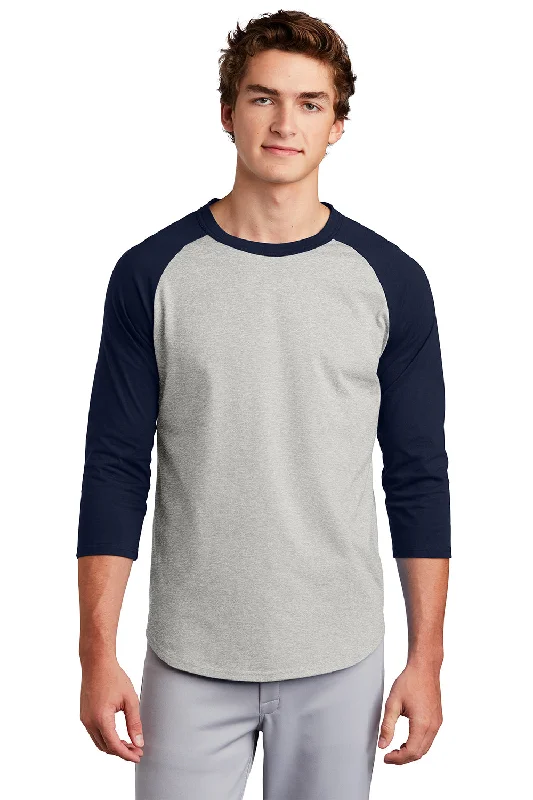 Sport-Tek Mens 3/4 Sleeve Crewneck T-Shirt - Heather Grey/Navy Blue