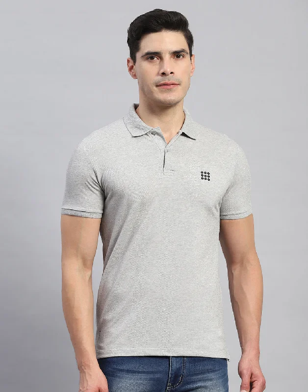 Men Grey Solid Collar Half Sleeve T-Shirt