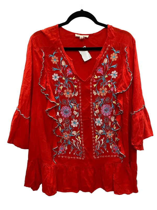 Top Long Sleeve By Grand And Greene In Red, Size: 1x