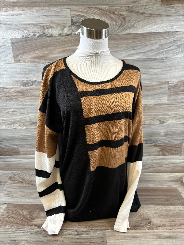 Top Long Sleeve Basic By Calvin Klein In Black & Tan, Size: L