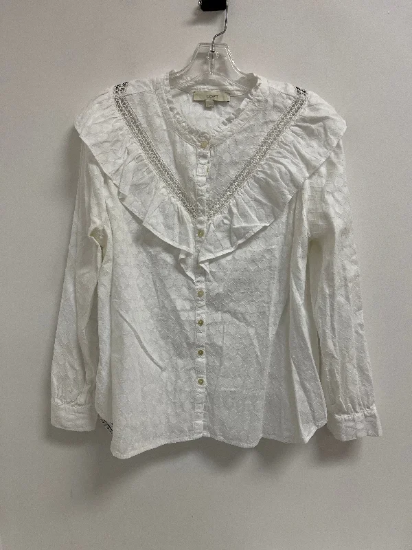 Top Long Sleeve By Loft In White, Size: L