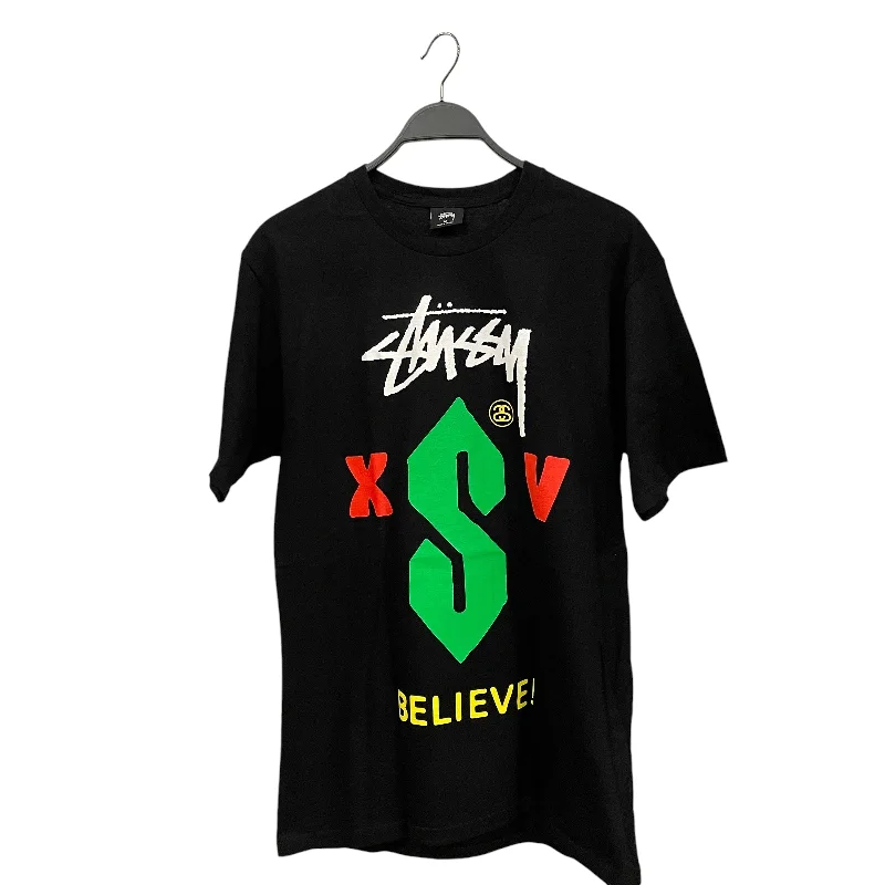 STUSSY/T-Shirt/M/Cotton/BLK/Graphic/Believe