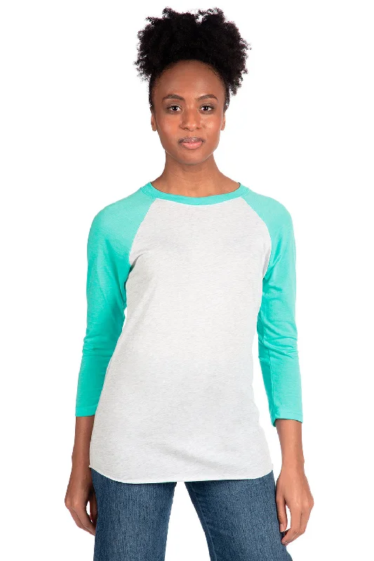 Next Level Mens Jersey 3/4 Sleeve Crewneck T-Shirt - Heather White/Tahiti Blue