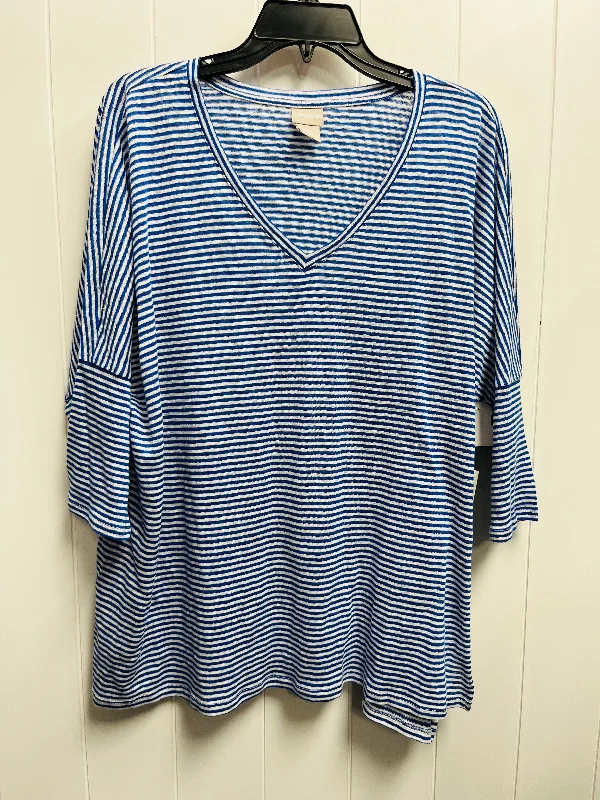 Top 3/4 Sleeve By Chicos In Blue & White, Size: Xl