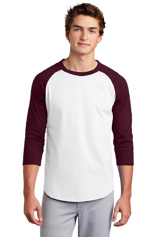 Sport-Tek Mens 3/4 Sleeve Crewneck T-Shirt - White/Maroon