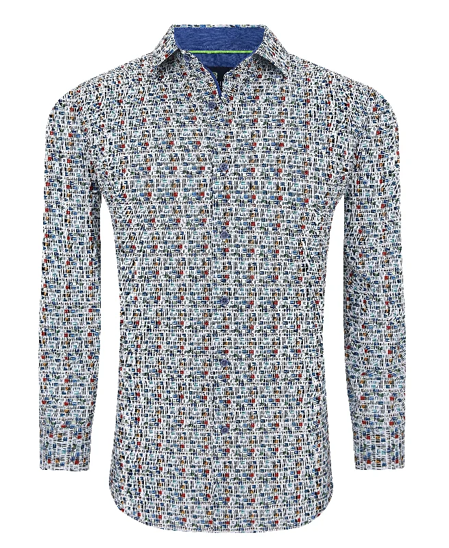 Tom Baine Slim Fit Performance Long Sleeve Printed Button Down