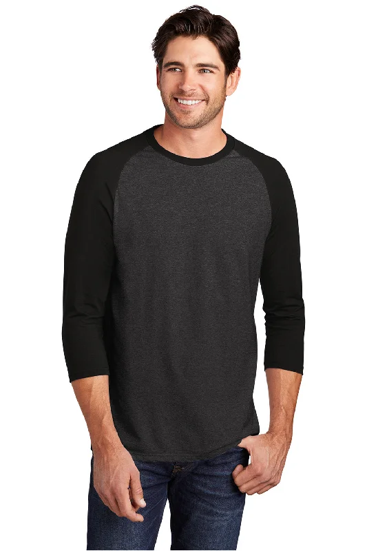 District Mens Perfect Tri 3/4 Sleeve Crewneck T-Shirt - Black Frost/Black