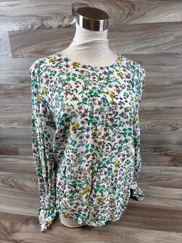 Top Long Sleeve By Loft In Green & White, Size: S