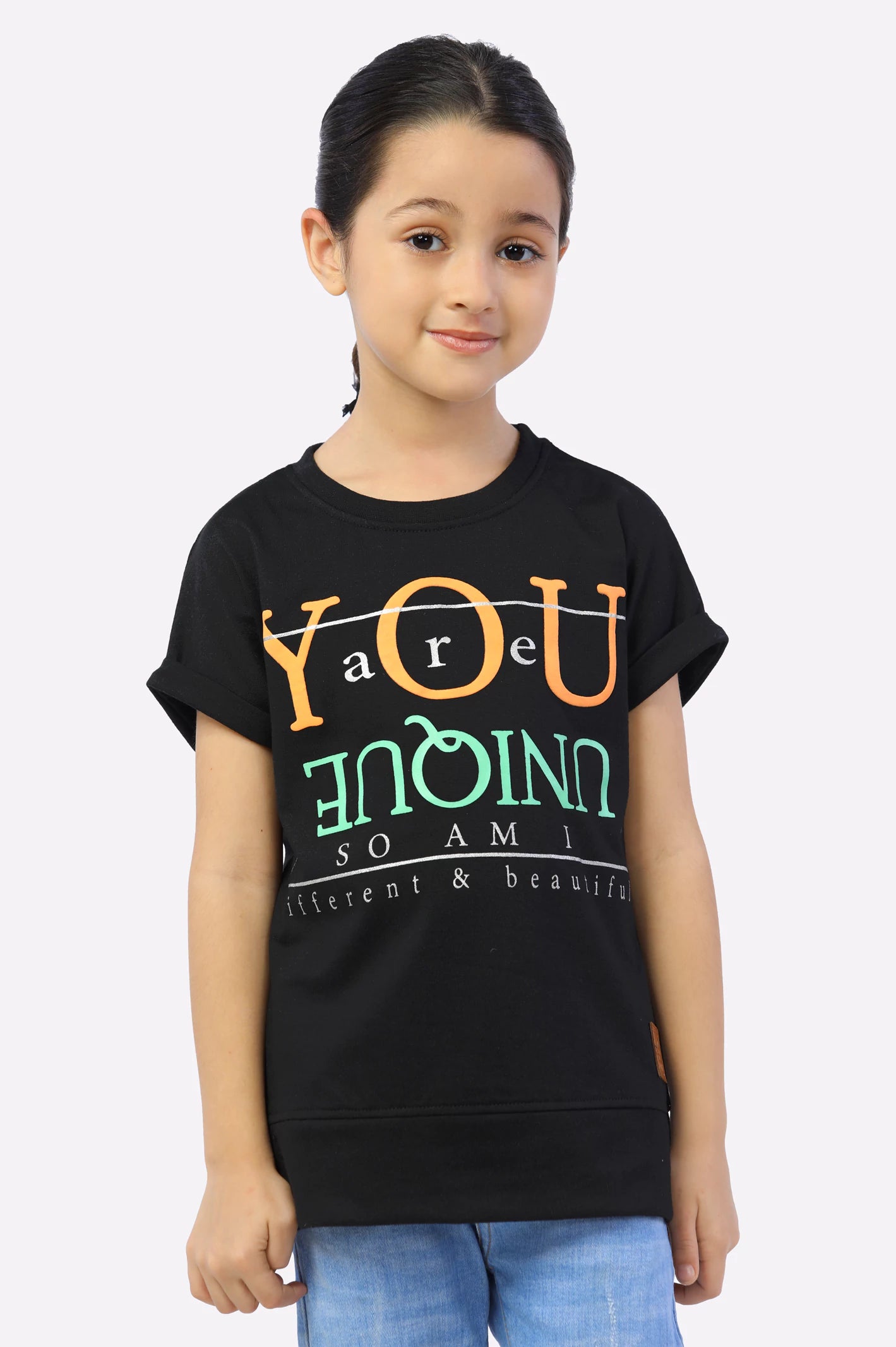 Black Printed Girls T-Shirt