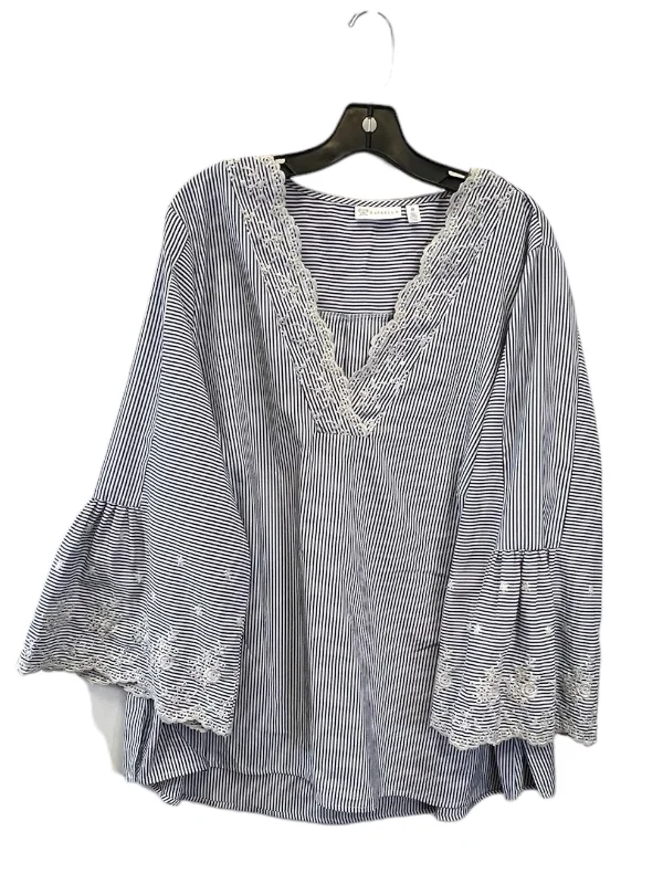 Top Long Sleeve By Rafaella In Blue & White, Size: 3x