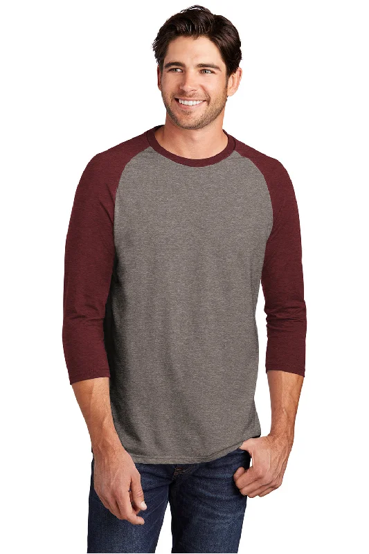 District Mens Perfect Tri 3/4 Sleeve Crewneck T-Shirt - Grey Frost/Maroon Frost