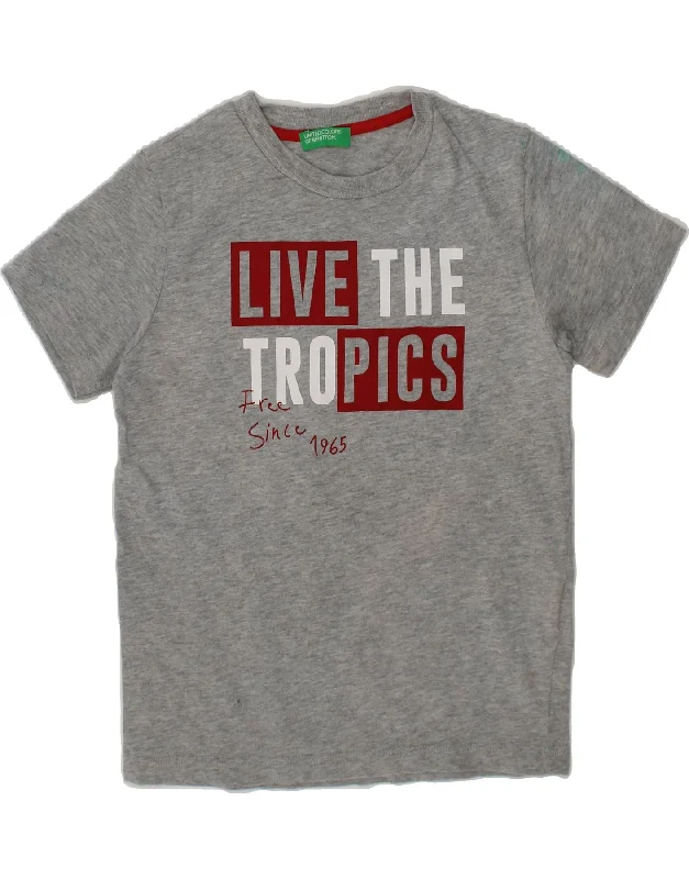 BENETTON Boys Graphic T-Shirt Top 6-7 Years Small  Grey Cotton