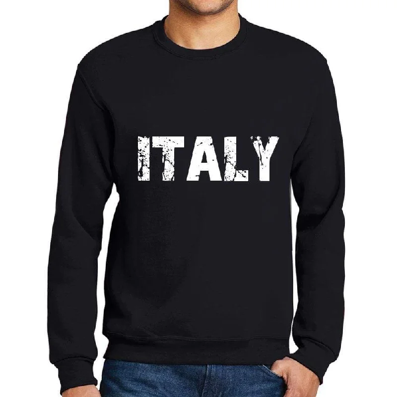 Men's Printed Graphic Sweatshirt Popular Words ITALY Deep Black