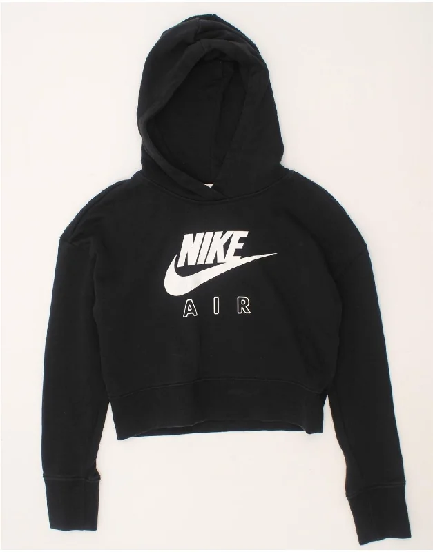 NIKE Girls Standard Fit Graphic Hoodie Jumper 10-11 Years Medium Black