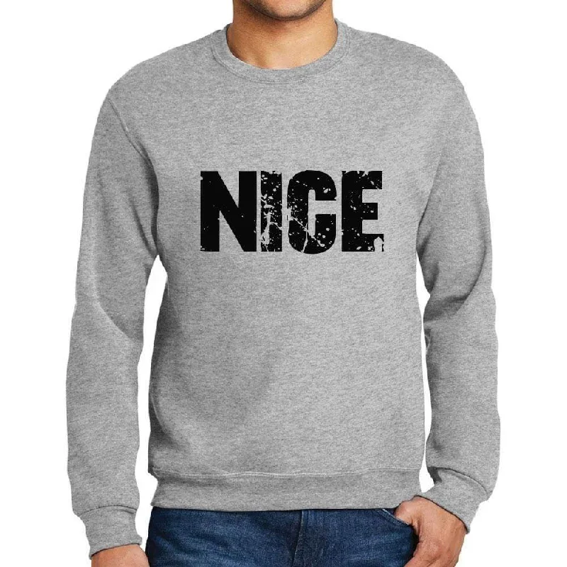 Men's Printed Graphic Sweatshirt Popular Words NICE Grey Marl